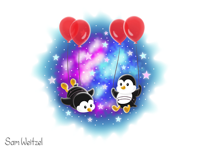 Penguin Galaxy adobeillustrator childrensbooks cute galaxy illustration kawaii kidlitart penguins samweitzel space vector