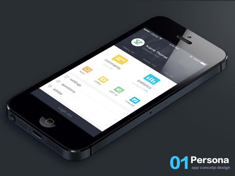 persona page of A app concept design blue app icon interface concept fun ux design ui