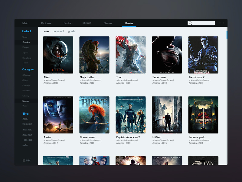 Movie-management interface design product black design movie web app ui