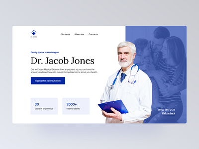Family doctor website UI/UX blue doctor figma health healthcare medicine personal physician ui uiuxdesign ux uxui web web design website