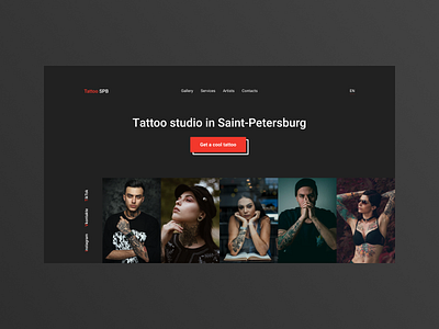 Tattoo studio website black bootstrap brutal dark ui figma grey landing red tattoo tattoo studio uiux web web design website design