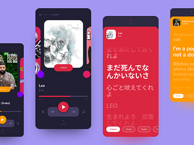 Music App player and lyrics screens colorful darkui hiphop languages lyrics music music app music player ui uiux user experience user interface ux uxui