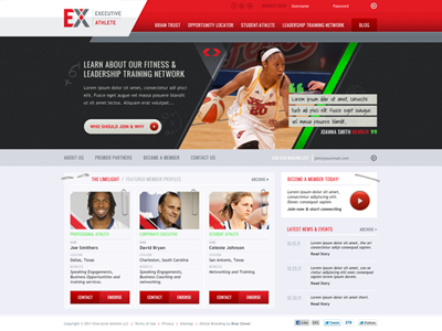 Executive Athlete Website - Homepage A corporate executive athlete homepage sports ux website