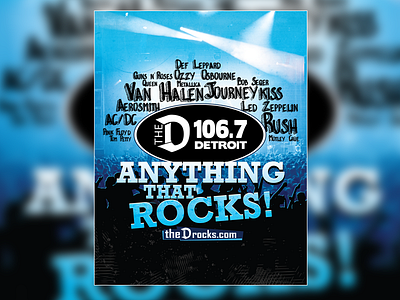 Anything That Rocks! 106.7 The D Magazine Ad ad classic rock design graphic design magazine radio rock