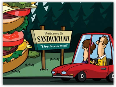 Sandwich Magazine Illustration car driving magazine magazine illustration man new hampshire pickles sandwich woman