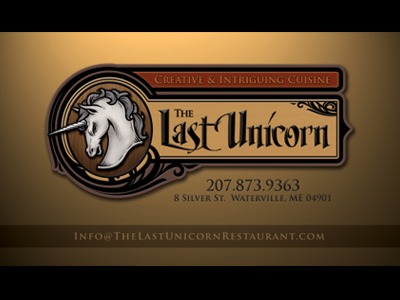 Restaurant Business Card Design - Front business card design identity logo logo design pub restaurant scrollwork tavern unicorn