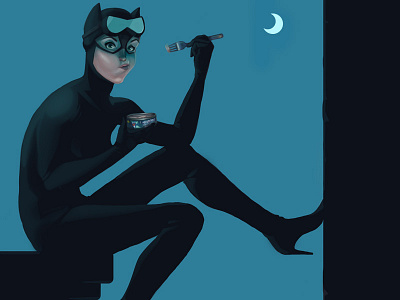 Catwoman's lunch break batman catwoman comics dc hero illustration james haskins justice photoshop superhero villan woman