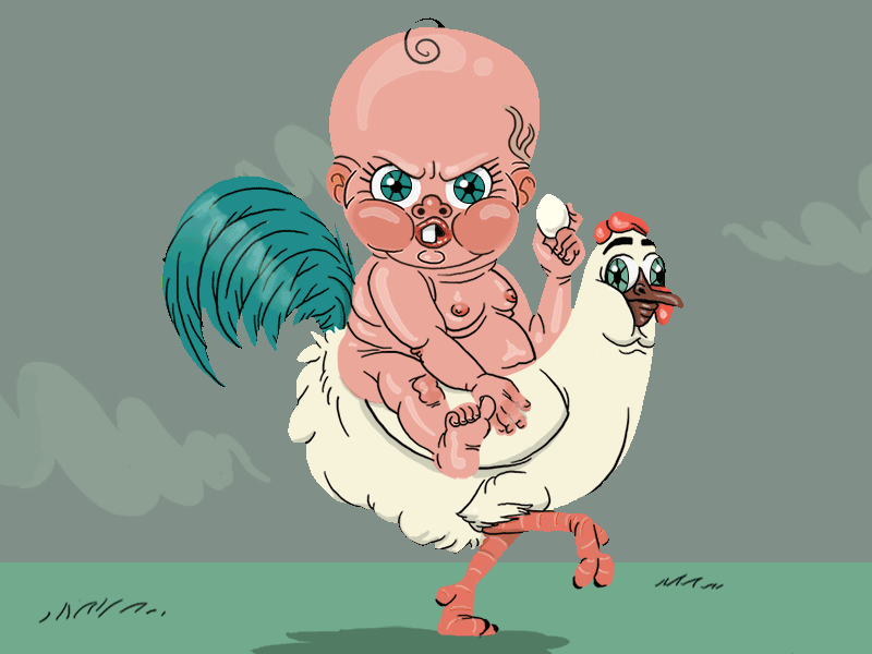 Baby Donovan chicken king animation baby chicken creepy cute cycle gif illustration king loop scary walk