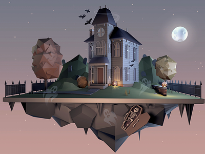 Haunted island 3 d 3d illustration cartoon cinema 4d halloween illustration island isometric world james haskins low poly spooky