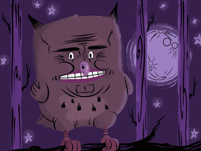 In the dark bird cartoon dark design drawing illustration moon night owl purple weird