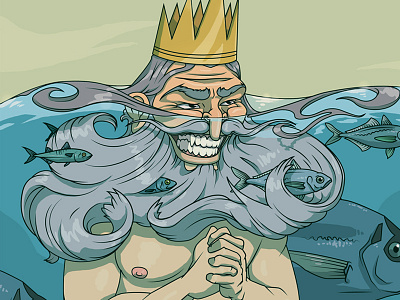 Neptune aquatic art beard cartoon comic creature digital evil fish god greek haskins human illustration james neptune ocean poseidon roman sea smile water