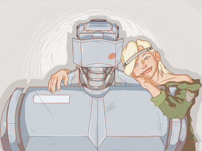 A girl and her robot anime art blonde cartoon cute design digital girl hug illustration love metal robo robosexual robot woman