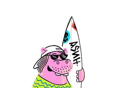 Gus branding color design hippo hippopotamus illustration surfboard surfing