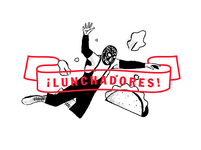 ¡Lunchadores! banner branding color flying illustration luchador tacos typography wrastlin