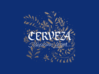 Cerveza beer blue branding cerveza floral flowers focus lab gold lager lettering pattern typography
