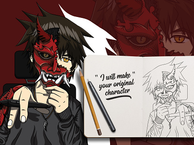 Custom Character anime art cartoon character custom design give illustration oni