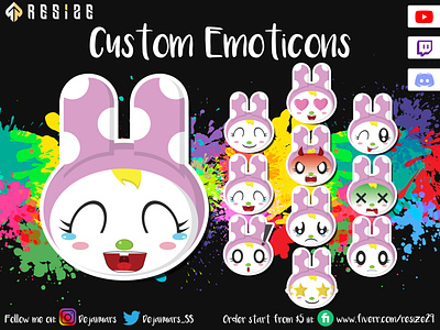 Rabbit Emoticon Concept🎨 (SOLD) cartoon chibi customemoji emoji emotes emoticon gamer gaming illustration illustrator logo mascot metaverse nft opensea sticker streamer twitch twitchemotes youtuber