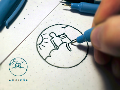 Ambiena logo design - process ambiena ambient brand cat cloud identity logo logo design logotype sketch