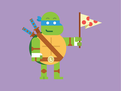 PIZZA TIME! blue cartoon character flag illustration leo mutant pizza purple sword tmnt turtle