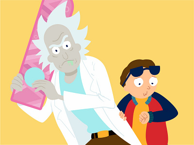 Rick and Morty back to the future flat future hover board illustration morty rick time watch