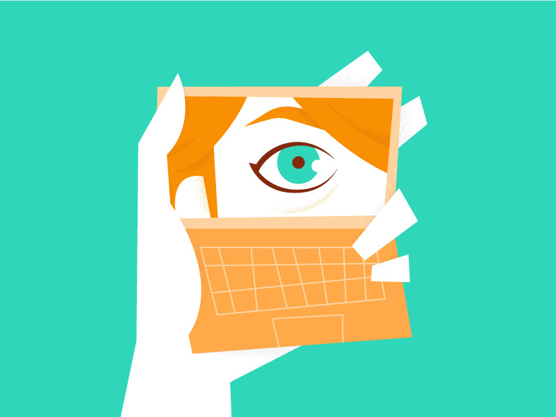 GUUUURRRRLLLLL laptop person flat hand mirror eye face orange teal texture