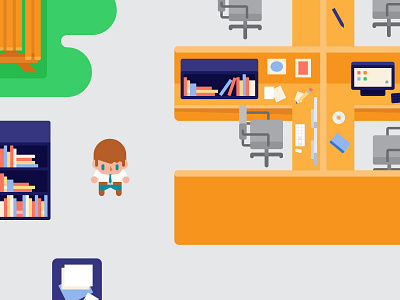 Game Concept character desk flat game office park top down