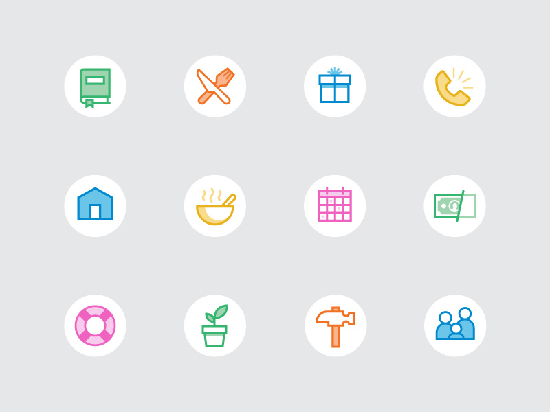 Charity Icons flat food donations family charity icons