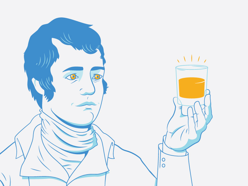 Ole Robert Burns blue beverage person illustration portrait poet scotish scotch whiskey burns robert
