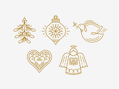 Holiday Icons angel card christmas dove gold heart holiday icons illustration mistletoe ornament