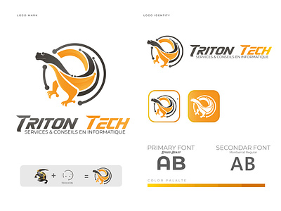 Logo Design For "Triton Tech" Company. graphic design lizard design