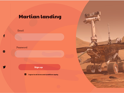 martian landing  signup page