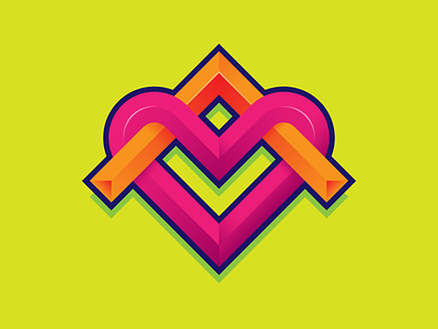 Badge bright glyph heart isometric neon symbol