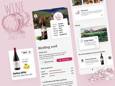 Wine application app card design icon mobile shop ui ux vector wine