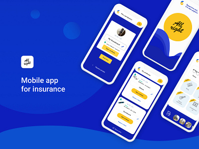 Insurance App. Complete iOS and Android project app application blue design financial insurance interface mobile mobile app protection ui ux yellow