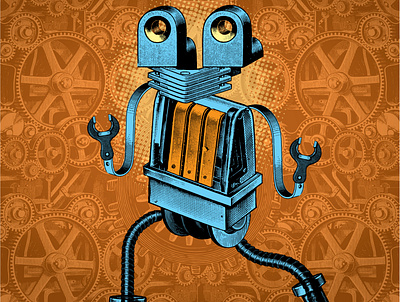 Data Crunching character design experiment illustration machine retro robot