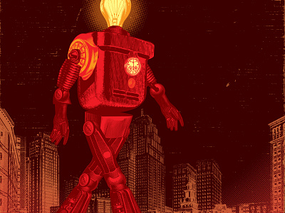 Red character electricity illustration machine retro robot