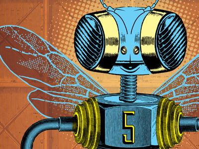 Flea character collage experiment illustration mecanismos robot