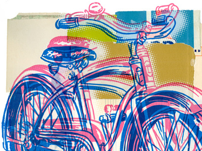 Bicycle print bicycle collage edition retro screenprint