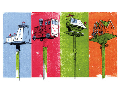 Birdhouse City birdhouse gocco illustration screenprint