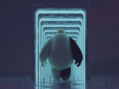 Baymax into the tunnel baymax blender blue colours cool cycles enviornment inspirational pleasent sifi