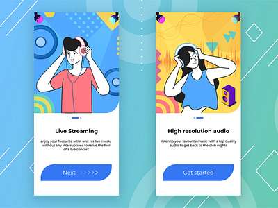 Live Streaming app character characterdesign colourful illustration music music app onboarding onboarding ui uiconcept uidesign uigradient uiux vector illustration vectorart