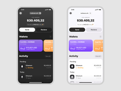 Wallet app application cards crypto darkmode home ios minimal modern product ui ux wallet web3