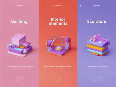 3D Print - Mobile App with 3D Buildings 3d app design motion graphics ui ux
