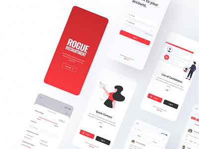 Recruitment App app app design application appui appuidesign clean ui community feed filters illustration onboarding product product design productdesign red ui ui design uidesign uiux ux