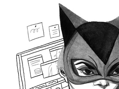 catwoman editorial gouache illustration portrait