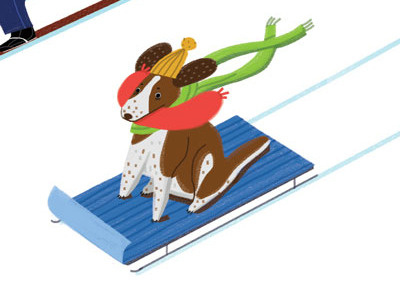 sledding dog digital dog illustration painting sausage winter