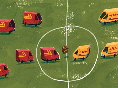 postal football editorial football gouache illustration postal trucks print