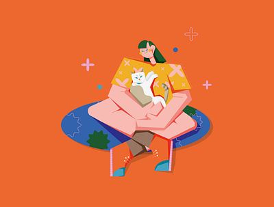 Cat Cuddles adobe illustrator cat cat illustration colorful cuddle design girl character girls graphic illustration graphics illustration illustrator summer vector illustration vectorart