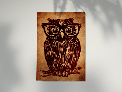 Owl with glasses hand drawn illustration illustrator