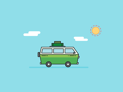 Going on vacations bags car cloud illustration lines trip vacations van vector warm work hard